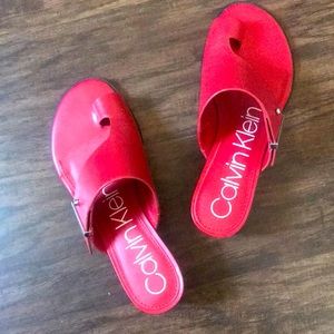 Calvin Klein Red Leather Sandal